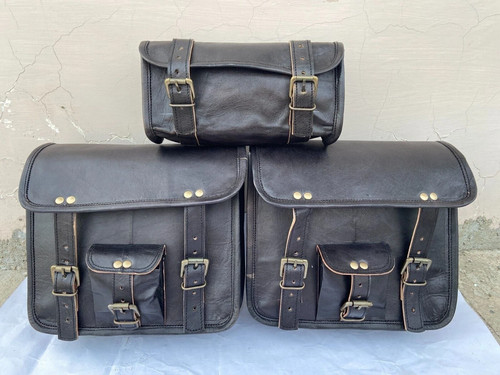 Bag motorcycle leather saddle - bag,