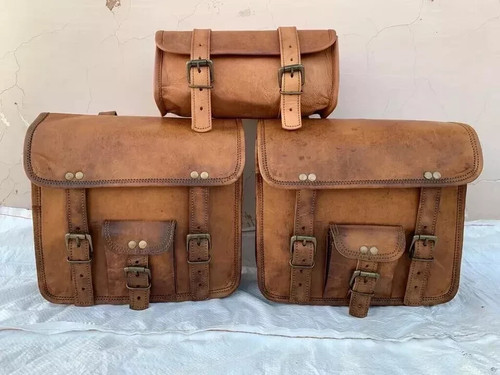Leather motorcycle saddle bag - saddle,